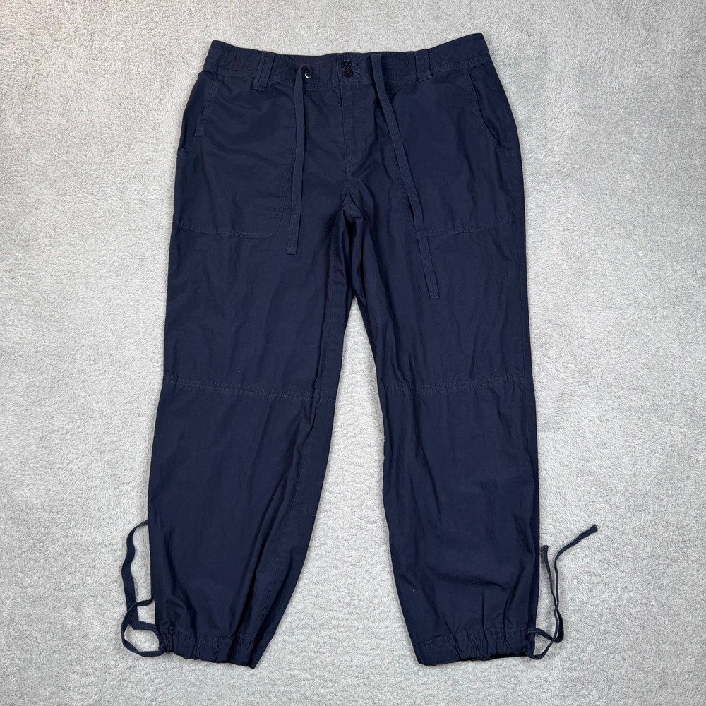 Lauren Ralph Lauren Navy Blue Cotton Cargo Cropped‎ Pants Tie Cuff Womens 14